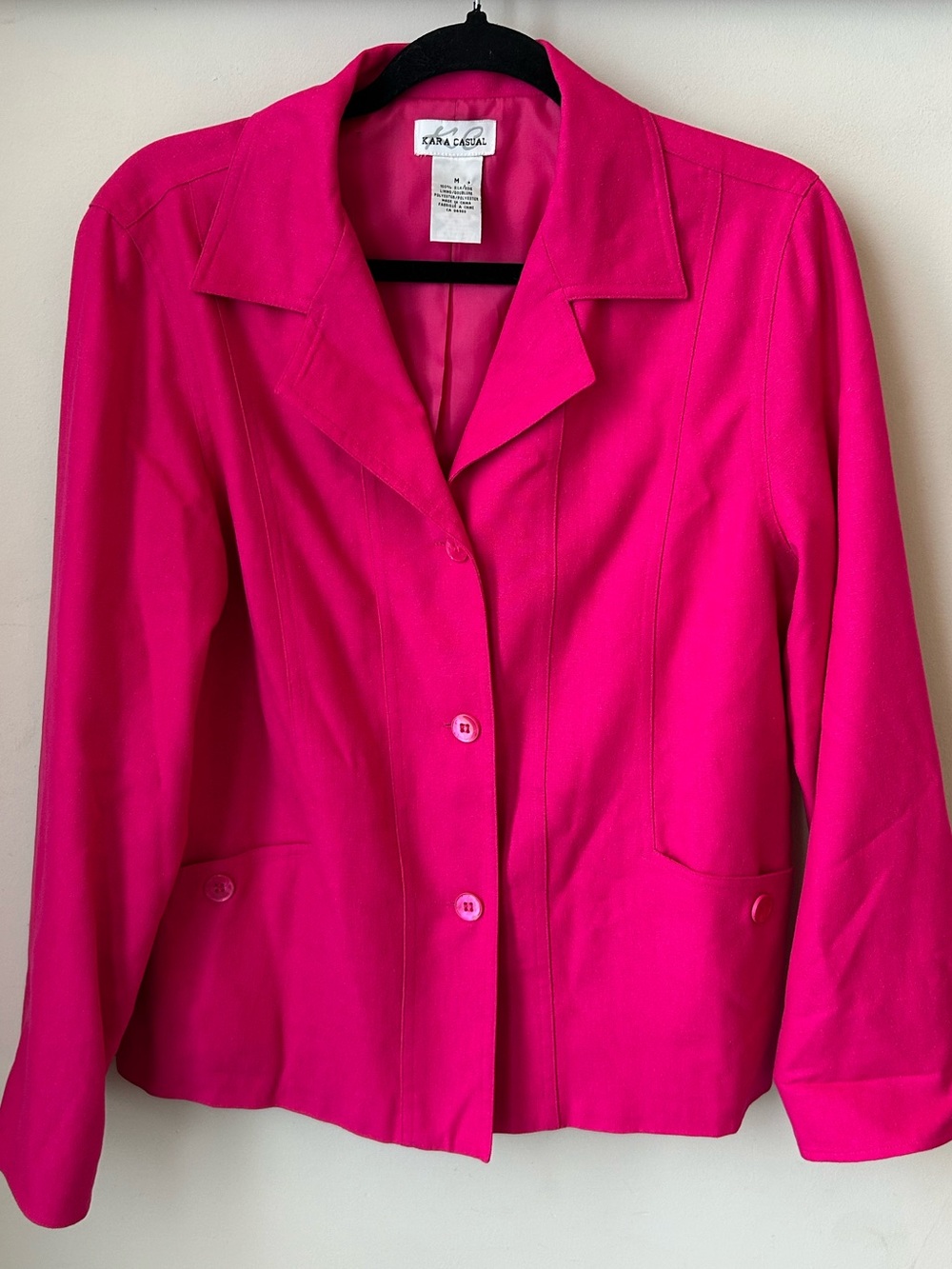 Hot Pink 100% Silk Blazer Barbiecore Office Siren Natural Fabric Size M